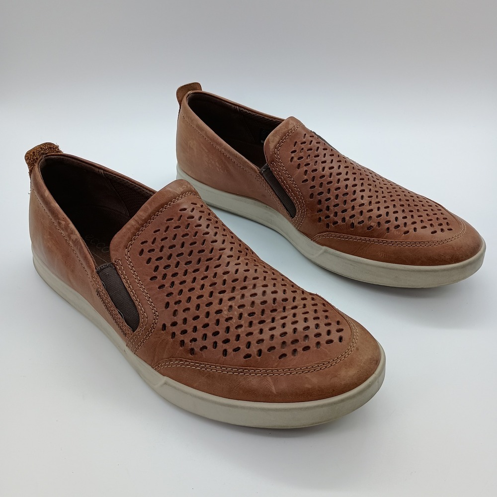 ECCO Soft 7 Mens Brown Perforated Leather Slip On Sneakers Size 44 US 10.5
